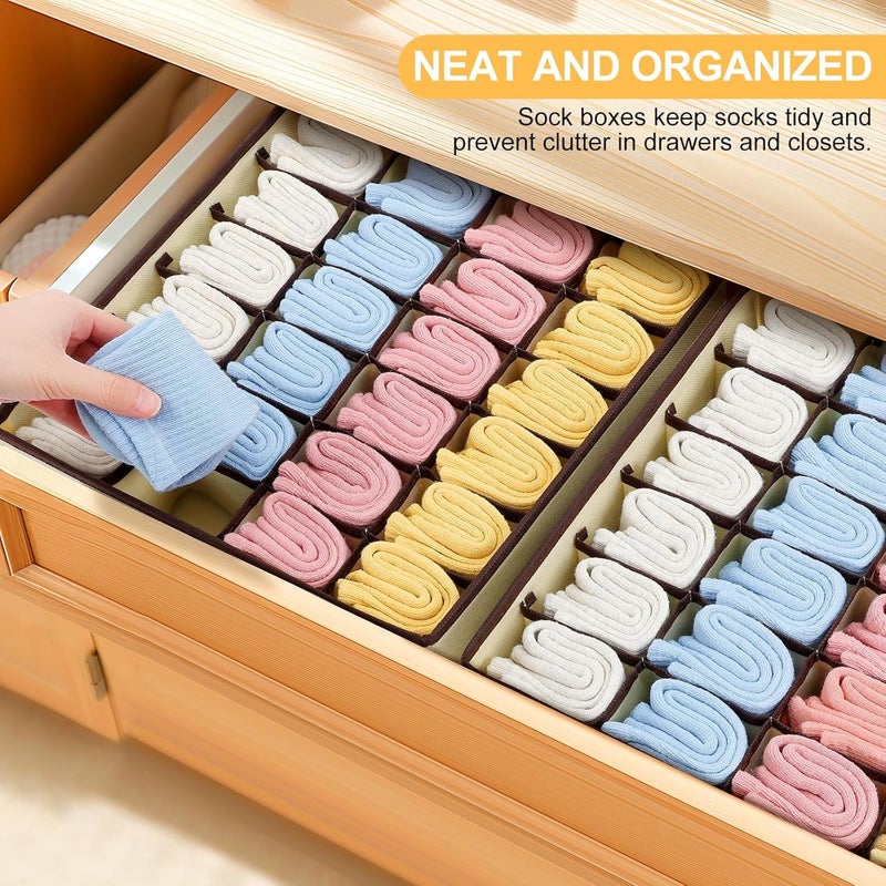 Easortm Sock and Underwear Organizer 2 Pack, 24 Cell Foldable Drawer Storage for Socks, Ties, Belts (Beige) - Image 3